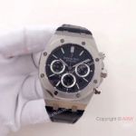 Knockoff Swiss 7750 Audemars Piguet Royal Oak Chronograph Stainless Steel Black Leather Mens Watch